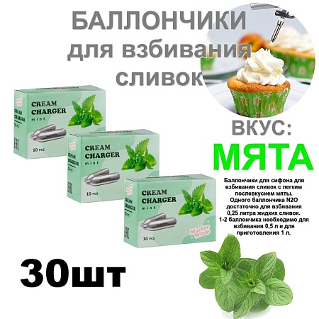 Баллончики для сливок (N2O) вкус мята MasterWhip 30шт.